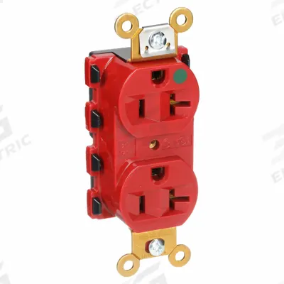 HUBBELL Receptacle: Hospital Grade Fed. Spec., Duplex, 5-20R, Red, 125V AC, 20 A - General Purpose Receptacles