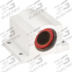 PBC LINEAR Mounted Linear Bearing: Single, Self-Aligning, 1/4 in Inside Dia, Frelon™ Gold (MPN P04). Key specifications — Liner: Frelon™ Gold; Material: Aluminum Alloy.