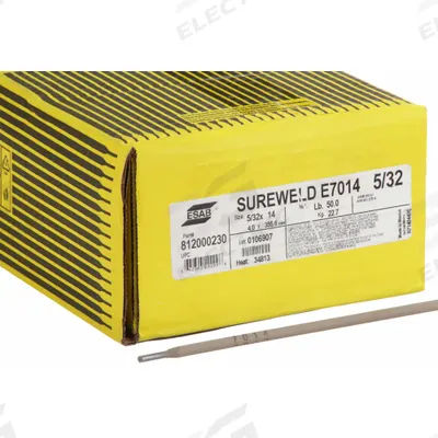 ESAB Stick Electrode: Carbon Steel, E7014, 5/32 in x 14 in, 50 lb - Electrodes for High-Speed Welding
