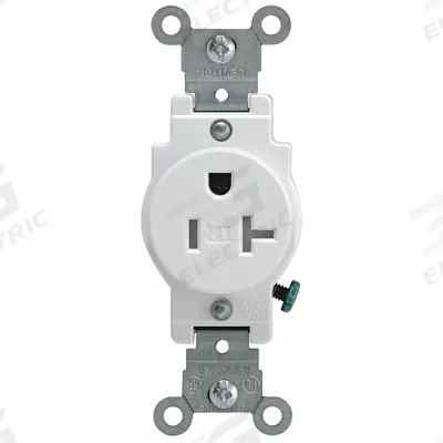 LEVITON Receptacle: Single, 5-20, White, 125V AC, 20 A, 2 Pole / 3 Wire (MPN T5020-W) - General Purpose Receptacles