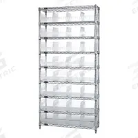 QUANTUM STORAGE SYSTEMS Bin Shelving: 12 in x 36 in x 74 in, 1 Sided, 32 Bins, Open, Shelf Bin (MPN WR9-207CL). Key specifications — Includes Bins: Yes; Bin Material: Polypropylene; Frame Color: Silver; Bin HxWxD: (32) 6 in x 8-3/8 in x 11-5/8 in; Frame Material: Steel; Bin Color: Clear; Bin Style: Shelf; Brand: QUANTUM STORAGE SYSTEMS.
