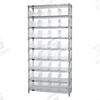 QUANTUM STORAGE SYSTEMS Bin Shelving: 12 in x 36 in x 74 in, 1 Sided, 32 Bins, Open - Wire Stationary Bin Shelving with Open-Front Bins