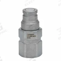 PARKER Nose Piece Assembly Coupling: 1/2 in, Steel, 12 g/min Max. Flow Rate, Push-to-Connect (MPN FF-502-8FP). Key specifications — Coupling Locking Type: Push-to-Connect; Body Material: Steel; Thread Size: 1/2"-14; Brand: PARKER.