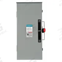 SIEMENS Safety Switch: Non-Fusible, 100 A, Three Phase, 600V AC, Galvanized Steel, Indoor/Outdoor (MPN DTNF363R). Key specifications — attr867131: SIEMENS.