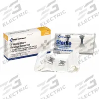 FIRST AID ONLY Compress: 6 in Dressing Lg, 3 in Dressing Wd, Gauze, Sterile, Clips, 2 PK (MPN 2-005). Key specifications — Water Resistance: Not Water Resistant; Unitized: Unitized; Standards: ANSI/ISEA Z308.1-2015; Manufacturer Part Number: 2-005; Package Type: Box; Product Type: Compress Bandage; Sterility: Sterile; Brand: FIRST AID ONLY.