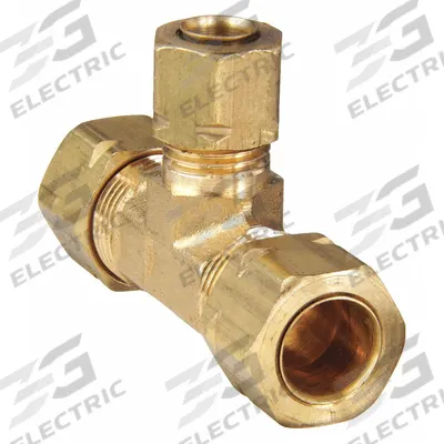 PARKER Compression Tee Fitting: 3/8 in OD x 3/8 in OD x 1/4 in OD Fitting Size, Brass - Standard Sleeve Brass Compression Fittings