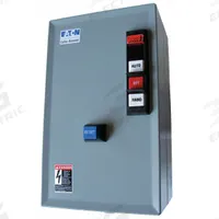 EATON IEC Magnetic Motor Starter: Non-Reversing, 3 Poles, Electronic Protection, 9 A, 120V AC (MPN ECX09C1AJA-R63/C). Key specifications — Brand: EATON; Pilot Lights Included: Red "RUN" Pilot Light; Auxiliary Contacts Included: 1NO/1NC.