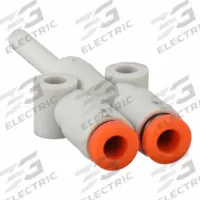 SMC Push-Fit Wye Fitting: 1/8 in OD x 1/8 in OD x 1/8 in OD Size, Polybutylene Terephthalate, White (MPN KQ2U01-99A). Key specifications — Brand: SMC.