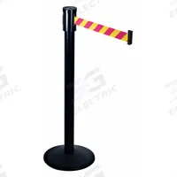 RETRACTA-BELT Barrier Post with Belt: Magenta/Yellow, Diagonal Stripe, No Legend, 15 ft Belt Lg (MPN 321BA-MYD). Key specifications — Base Material: Cast Iron; Belt Color: Magenta/Yellow; Brand: RETRACTA-BELT; Post Material: Aluminum; Post Color: Black; Message: No Legend.