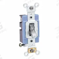 LEVITON Wall Switch: Toggle Switch, Single Pole, Maintained, Clear, 120V AC, 15 A (MPN 1201-PLC). Key specifications — Illuminated: Yes.
