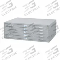SAFCO PRODUCTS Flat File Cabinet: Gray, 5 Drawers, 16 1/2 in Overall Ht, 35 3/8 in Overall Dp, Steel (MPN 4996GRR). Key specifications — attr988670: Powder Coated; attr988694: Steel; attr988691: Yes; attr988652: SAFCO PRODUCTS; attr988656: Gray; attr988720: Handle.