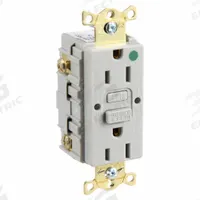HUBBELL GFCI Receptacle: Hospital Grade, Duplex, 5-15R, Gray, GFCI, 125V AC, 15 A, 2 Pole / 3 Wire (MPN GFR82GRY)