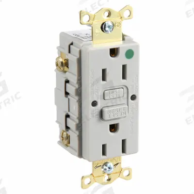 HUBBELL GFCI Receptacle: Hospital Grade, Duplex, 5-15R, Gray, GFCI, 125V AC, 15 A - General Purpose Receptacles