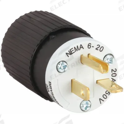 BRYANT Straight Blade Plug: 6-20P, 250V AC, 20 A, 2 Pole, 3 Blade, Black/White (MPN BRY5466NP) - General Purpose Plugs