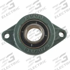 NTN 2 Bolt Flange Bearing: Radial Ball, 5/8 in Bore, Cast Iron, Set Screws, 4 7/16 in Lg, Rhombus (MPN UCFL202-010D1). Key specifications — Bore Type: Cylindrical; Brand: NTN; Lubricant Material: NLGI #3 Equivalent; Mounting Bolt Size: 7/16 in; System of Measurement: Inch.