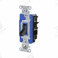 HUBBELL Wall Switch: Toggle Switch, 3-Way, Maintained, Black, 120/277V AC, 15 A (MPN HBL1203STBK). Key specifications — Illuminated: No; Voltage Rating: 120/277V AC.
