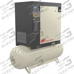 INGERSOLL RAND Rotary Screw Air Compressor: Horizontal, 5 hp, 14.3 cfm, 80 gal Tank, 460V AC (MPN R4I-A135-TAS/80-460-3). Key specifications — attr48606: Three; attr48593: 460V AC; attr48578: INGERSOLL RAND; attr110305: Included.