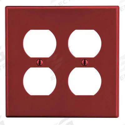 HUBBELL Wall Plate: Duplex Outlet, 2 Gang, Red - General Purpose Wall Plates