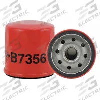 BALDWIN FILTERS Oil Filter: B7356, 3/4"-16 Thread Size, 2 5/8 in Overall Ht, 2 9/16 in Outside Dia. Key specifications — Baldwin Interchange: B7356; Brand: BALDWIN FILTERS; Compatible Vehicle Make: Massey Ferguson; Includes: Anti-Drainback Valve; Media Material: Cellulose.