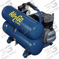 JENNY Portable Air Compressor: Oil Lubricated, 4.2 gal, Twin Stack, 2 hp, 3.8 cfm @ 90 psi, 120V AC (MPN A2G246-HC4V-115/1). Key specifications — attr48686: Oil Lubricated; attr48685: 120V AC; attr48689: 3.40 cfm; attr48678: 12.6 A; attr48688: Compressor Oil; attr48671: JENNY; attr124308: Standard (75 dBA or more).