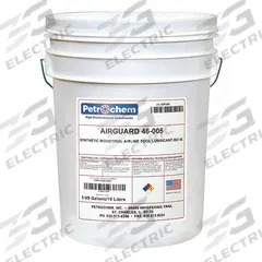 PETROCHEM Air Tool Oil: Synthetic, -55°F Min. Op Temp., 450°F Max. Op Temp., NSF H2, Pail (MPN AIRGUARD 46-005). Key specifications — attr1321222: Synthetic; attr1321226: 15W; attr1321227: 128; attr1321244: PETROCHEM; attr1321245: Pail.