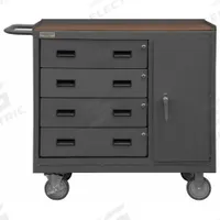 DURHAM MFG Mobile Cabinet Workbench: 36 in x 18 in, Hardboard, 1,200 lb Overall Load Capacity, Gray (MPN 2211A-TH-LU-95). Key specifications — Included Components: Handle on Side; Assembly: Fully Assembled; Brand: DURHAM MFG.