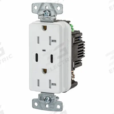HUBBELL Receptacle: Duplex, 5-20R, 2 USB Ports, USB Type A/C, White, 125V AC - Weather-Resistant Receptacles with USB Chargers