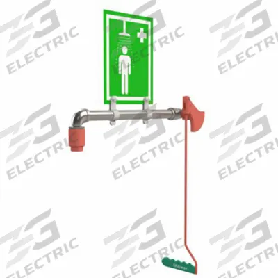 HUGHES SAFETY Plumbed Shower: Wall Mnt, Plastic Sprayhead, Stainless Steel Pipe, Silver - Wall-Mount Showers