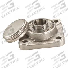 NTN 4 Bolt Flange Bearing: Radial Ball, 1 1/2 in Bore, SS, Set Screws, 5 1/8 in Lg, 2 1/64 in Wd (MPN SUCF208-24CCFG1). Key specifications — Bore Type: Cylindrical; Brand: NTN; Lubricant Material: FDA/USDA-H1 Solid Grease; Mounting Bolt Size: 5/8 in; System of Measurement: Inch; Included Bearing Cap: Closed Cap.