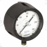 ASHCROFT Process Pressure Gauge: 0 psi to 300 psi, White, 4 1/2 in Dial, 1/2 in NPT Male, Bottom (MPN 451279SS04LXLL300). Key specifications — Brand: ASHCROFT; Pointer Color: Black; Accuracy: ±0.5%; Dial Color: White; Gauge Wetted Parts: Stainless Steel; Case Material: Phenolic; Vibration Resistance Properties: Dry Case Vibration-Dampened; Pressure Range: 0 psi to 300 psi.