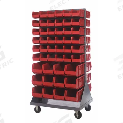 QUANTUM STORAGE SYSTEMS Mobile Louvered Floor Rack: 36 in x 24 in x 72 in, 96 Bins Included - Vertical Mobile Louvered Racks with Bins
