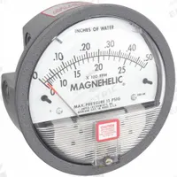 DWYER Differential Pressure Gauge: Back/Single-Side, 1/8 in NPT Female, 2000, 4 in Dial, IP67, IP67 (MPN 2000-0AV). Key specifications — Sensor Type: Diaphragm; Series: 2000; Housing Material: Die Cast Aluminum; Certificate of Calibration: Not Included.