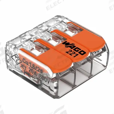 WAGO Lever Wire Connector: 3 Port, 24 AWG – 12 AWG Solid Wire Size Range, 20 A - Compact Lever Wire Connectors