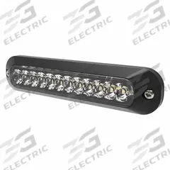 ECCO Directional Lamp: Perimeter Flashing Warning Light, Amber/Red, 5/8 in Overall Wd, LED (MPN ED3755AR). Key specifications — Operating Voltage: 12-24V DC; Number of Flash Patterns: 70; Includes: Black Bezel; Electrical Connection: Blunt Cut Wires; Mount Type: Bolt; Brand: ECCO; Shape: Rectangular.