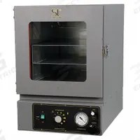 SHEL LAB Vacuum Oven: Vacuum, 0.56 cu ft Capacity, 210°C Max Temp, 1,110 W Watt, 0.56 cu ft Volume (MPN SVAC1E). Key specifications — attr1027177: 110 to 120V AC; attr1027180: SHEL LAB; attr1027171: +/-9°C @ 120°C; attr1027172: 9 °C.