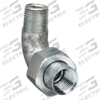 Union - Conduit to Box, 90 Degrees: Steel, 1/2 in Trade Size, Female to Male (MPN GUML-1MWW). Key specifications — Ends - Hazardous Fittings: 1/2 in FNPT x 1/2 in MNPT; Finish: Electroplated; Brand: HUBBELL KILLARK.