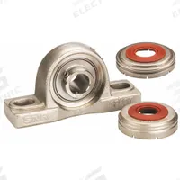 NTN Pillow Block Bearing: 1 1/4 in Bore, SS, Set Screws, 1 11/16 in Shaft Ht, 6.496 in Overall Lg (MPN SUCP206-20C0FG1). Key specifications — Brand: NTN; Maximum Speed: 4,300 RPM; Mounting Bolt Size: 1/2 in; Standards: FDA; System of Measurement: Inch.