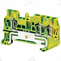 SCHNEIDER Terminal Block: DIN Rail Mounting Type, Spring Wire Termination, 3 Wire Terminals (MPN NSYTRR23PE). Key specifications — Brand: SCHNEIDER; For Minimum Wire Size: 28 AWG; Wire Termination Style: Spring.