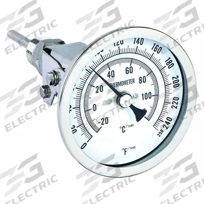 APPROVED VENDOR Dial Thermometer: 0°F to 250°F /-20°C to 120°C, ±1% Accuracy - Adjustable-Angle Thread-Mount Dial Thermometers