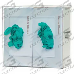 BOWMAN DISPENSERS Glove Dispenser: PETG, 10 3/4 in Overall Wd, 10 1/8 in Overall Ht, Wall, (2) Boxes (MPN GP-014). Key specifications — Dispenser Layout: (2) Boxes; Fill Direction: Left Load; Material: PETG; Brand: BOWMAN DISPENSERS; Color: Clear.