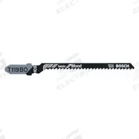BOSCH Jigsaw Blade: 12, 3 1/4 in Blade Lg, Bi-Metal, High Carbon Steel, T Shank, Wood, 3 PK (MPN T119BO3). Key specifications — attr1097716: Solid Stock; attr1097715: Bi-Metal; attr1097719: 12; attr1097721: High Carbon Steel; attr1097728: BOSCH.