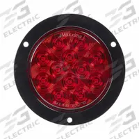 MAXXIMA Stop, Turn, and Tail Combination Light: LED, Stop, Turn, and Tail Combo Light, Red, Round (MPN M42323R-A). Key specifications — Standards: DOT/SAE J2040; Electrical Connection: Connector PL-3 Integrated; Brand: MAXXIMA; Installation Type: Permanent; Lens Color: Red; Mount Type: Flange; Lighting Technology: LED; Light Type: Stop, Turn, and Tail Combination Light.