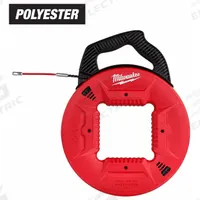 MILWAUKEE Fish Tape: 100 ft Lg, Manual Wind Tape Retraction, Spiral Tape Shape, Leader End Style (MPN 48-22-4195). Key specifications — attr306624: Spiral; attr306613: 48-22-4195; attr306630: Internal Rotating; attr306631: Winder Slide; attr306622: Polyester; attr306623: Polyester; attr306616: MILWAUKEE; attr542118: Manual Wind.