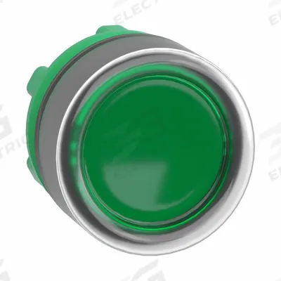 SCHNEIDER Flush Push Button: Green, 22 mm Mounting Size, Non-Metallic - Illuminated Flush-Mount Push-Button Operators