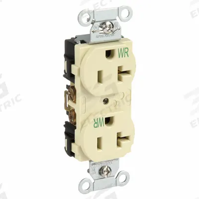 HUBBELL Receptacle: Duplex, 5-20, Ivory, 125V AC, 20 A, 2 Pole / 3 Wire (MPN BR20IWR) - General Purpose Receptacles