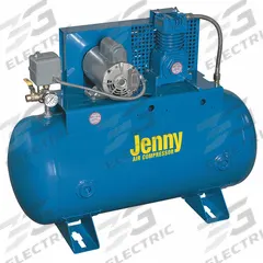 JENNY Fire Sprinkler Air Compressor: 0.5 hp, 1 Stage, Horizontal, 30 gal, 3.8 cfm, 40 psi (MPN F12S-30UMS-115/1). Key specifications — attr48430: JENNY; attr48445: 60 Hz; attr48448: Pressure Safety Valve; attr48450: 240V AC; attr48474: Single; attr48487: Horizontal.