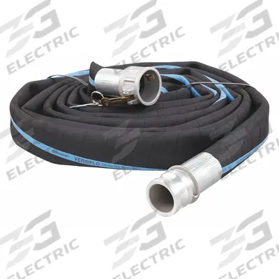 CONTINENTAL Water Discharge Hose: 3 in Hose Inside Dia., 125 psi, Black, 3 in x 3 in Fitting Size - EPDM Water Suction & Discharge Hose Assemblies with Spiral-Plied Synthetic Fabric Reinforcement