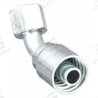 PARKER Hydraulic Crimp Fitting: Steel x Steel, 45° Elbow, -4 For Hose Dash Size, Female x Genderless (MPN 13743-6-4). Key specifications — Fitting Gender: Female x Genderless; Fitting Connection Type: JIC x Crimp; Thread Size: 9/16"-18; For Hose Dash Size: -4; Brand: PARKER.