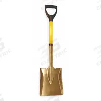 AMPCO Square Point Non-Sparking Shovel: Aluminum-Bronze Alloy Blade, D-Grip Handle Type (MPN S-84FG). Key specifications — Blade Color: Gold; Handle Color: Yellow; Blade Material: Aluminum-Bronze Alloy.