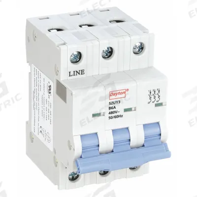 Dayton Supplementary Protector: 6 A Amps, 7.5kA at 480V AC, Screw Clamp, NDB2-63 - B-Curve, 3-Pole UL1077 DIN Rail-Mount Supplementary Protectors